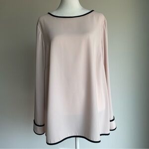 🌸Talbots Classic Crepe Tunic Top Blush Pink Black Trim Long Sleeve [X /14/ 16]